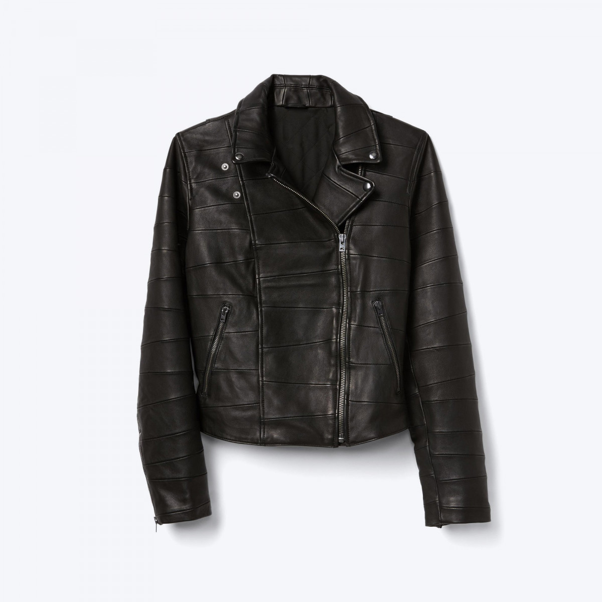 Leather multi-seam moto jacket
