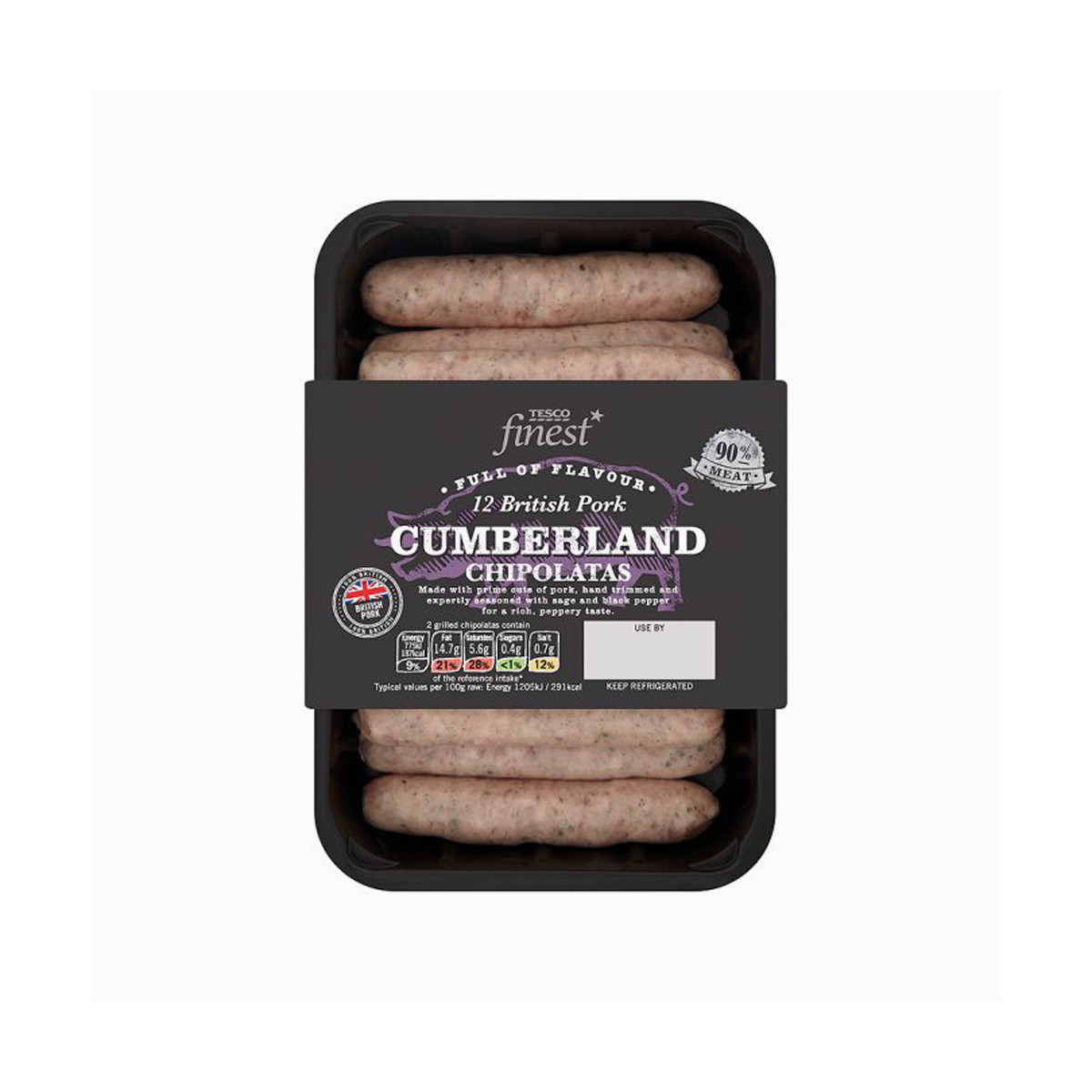 Tesco Finest British 12 Cumberland Chipolatas