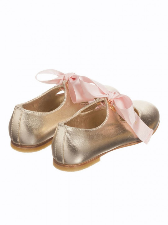 Girls Gold & Pink Ribbon Shoes