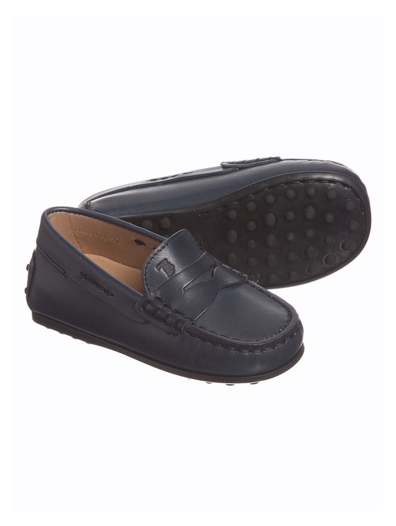 Navy Blue Leather 'Gommino' Moccasin Shoes