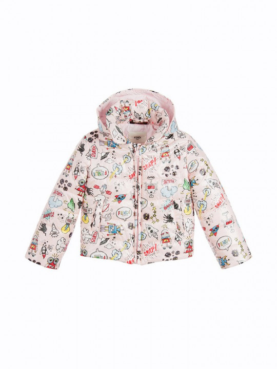Baby Girls Pink Monster Space Print Padded Jacket